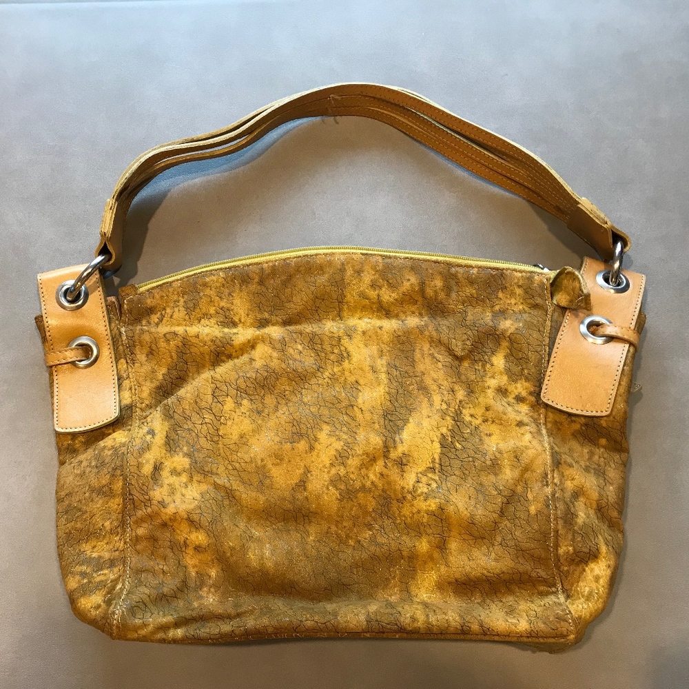 Mustard Yellow Leather Handbag with Unique Texture